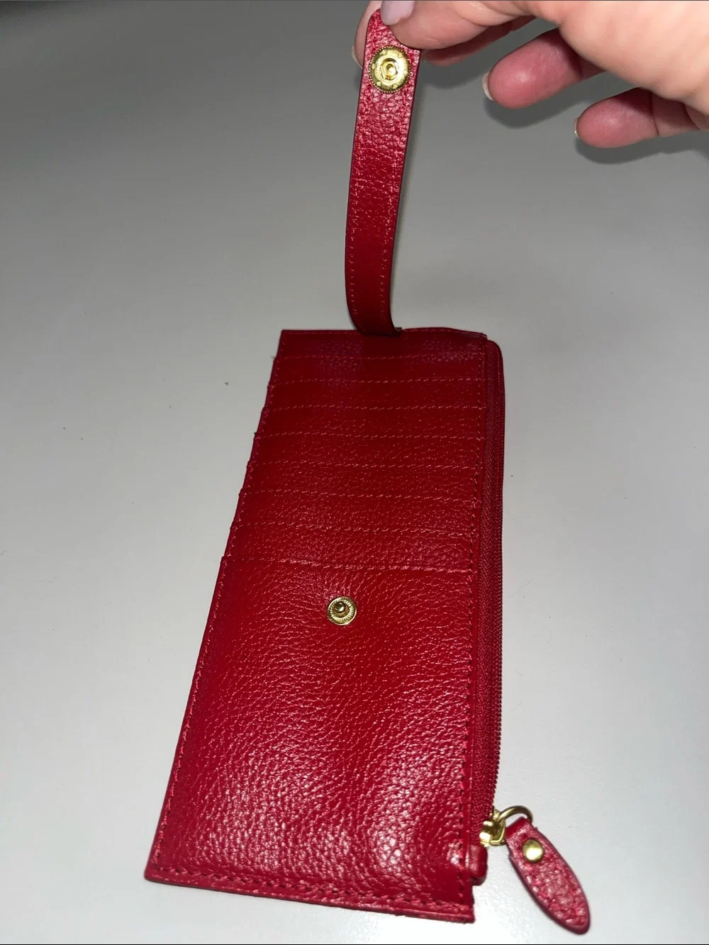 Lodis Red Pebbled Leather Zip Card Holder / Wallet